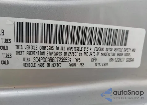 2012 Dodge Journey Se/Avp из США, поврежденный, VIN 3C4PDCAB8CT239534